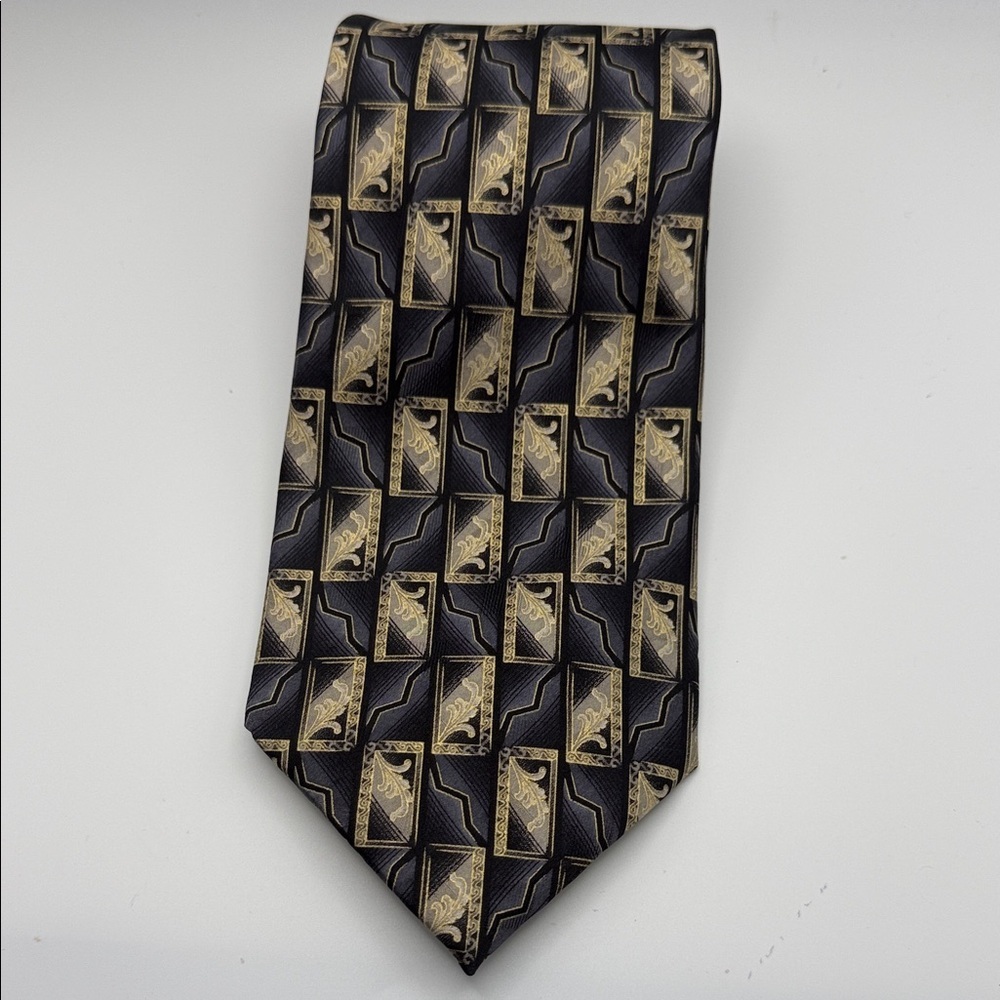 Pierre Cardin Black Tie with Gold Geometric Motif, all silk very classy